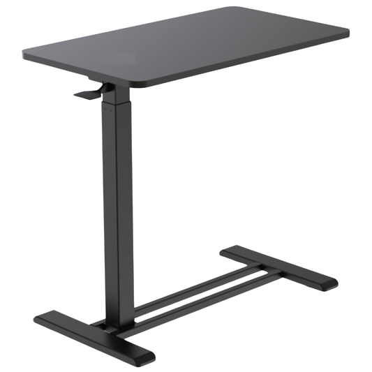 Laptop sit-stand desk with adjustable height column - front angle