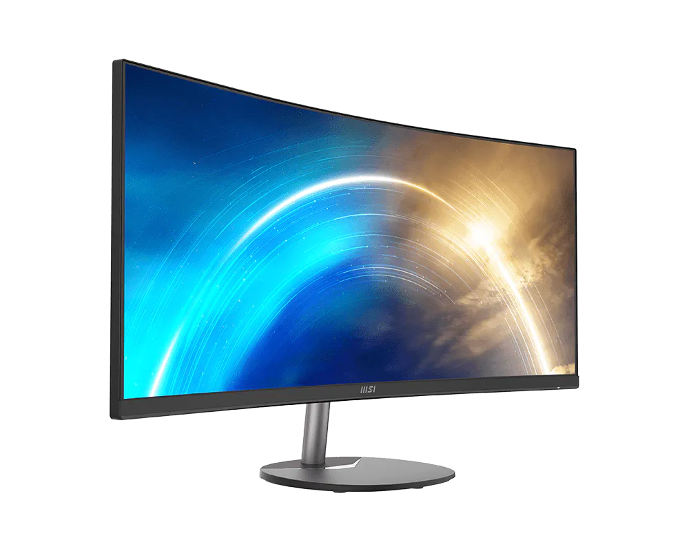 MSI PRO MP341CQ 34 inch curved monitor - angle view showing ultrawide panel