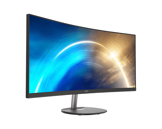 MSI PRO MP341CQ 34 inch curved monitor - angle view showing ultrawide panel